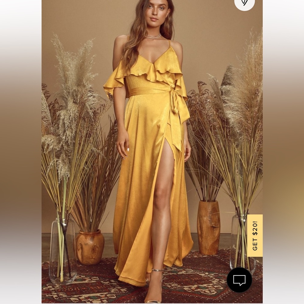 Golden yellow wrap dress